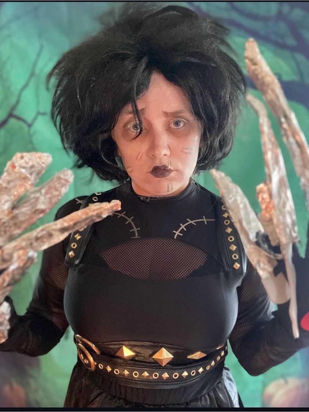 Edward Scissorhands Women’s Costume + Scissor Hands Gloves Gothic Halloween